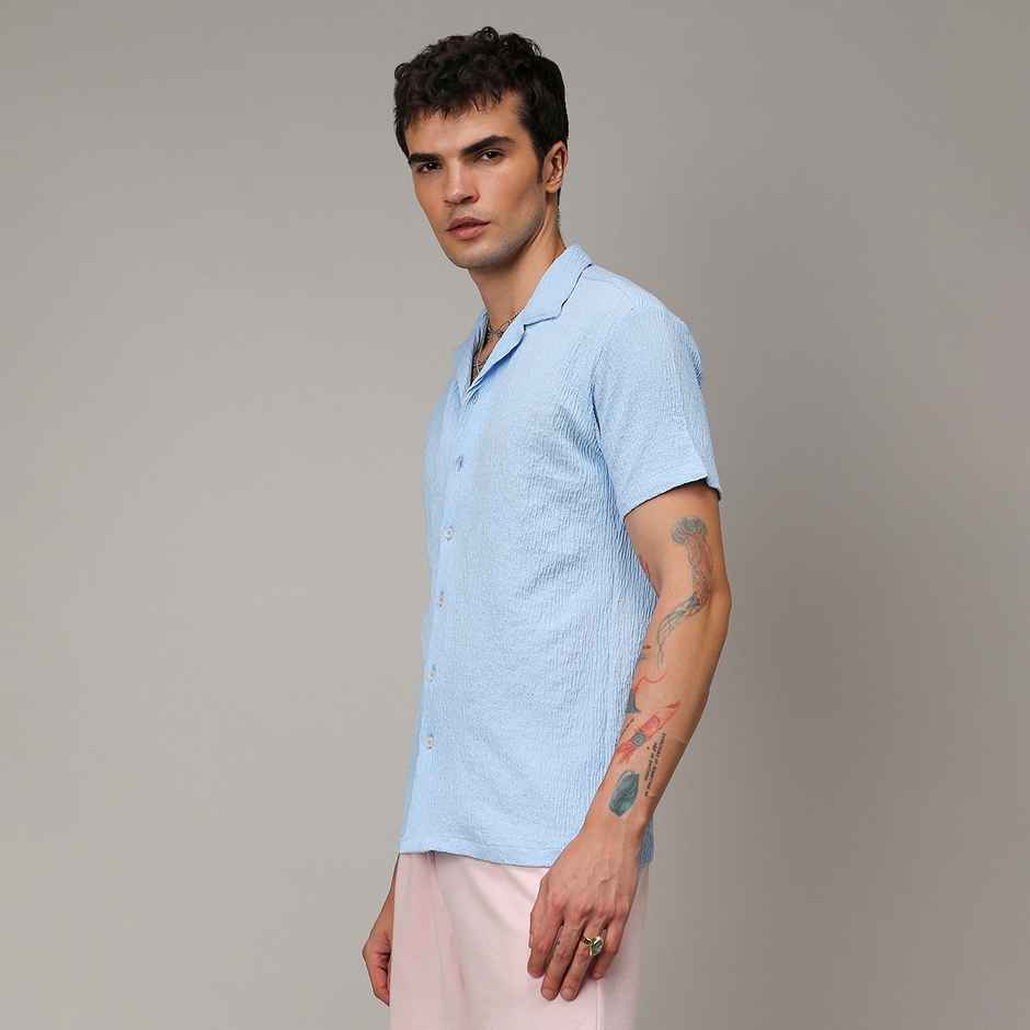 Campus Sutra Men's Creased Shirt | Blue - M