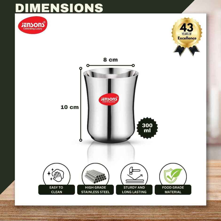Jensons Stainless Steel Damru Glass 300 ml