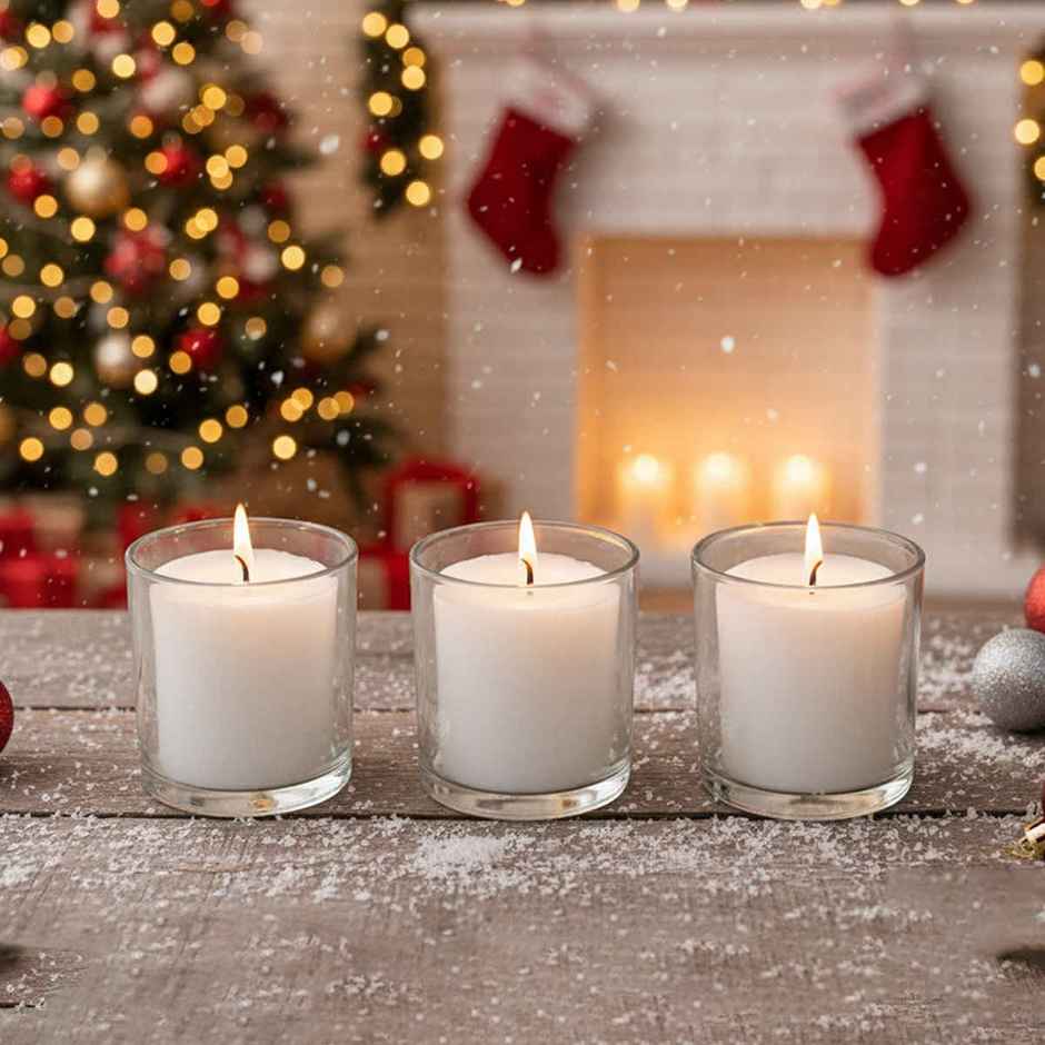 Scented Vanilla Glass Votive Candles | Samsidhi | Pack of 3