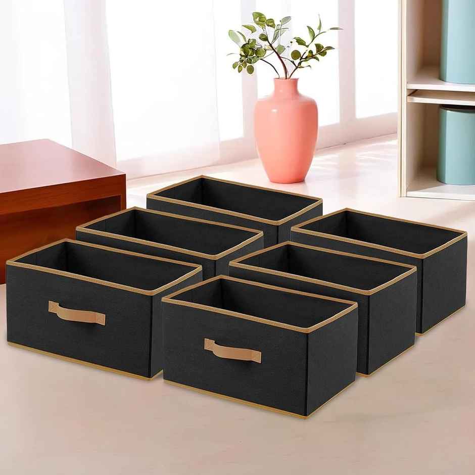 Kuber Industries Foldable Storage Boxes (Pack of 6) | Multipurpose Organizer for Clothes|Black