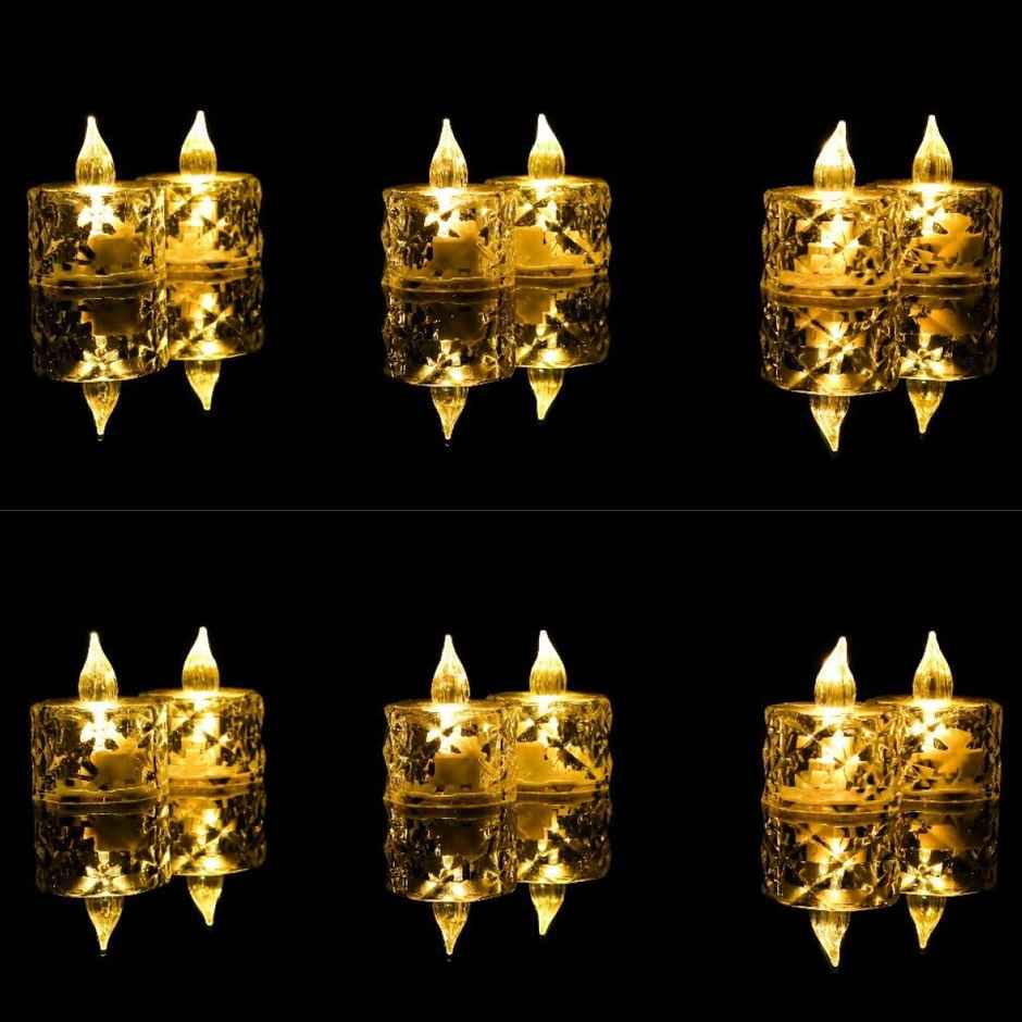 DesiDiya LED Crystal Tea Candle Light - Warm White (6 Pcs)