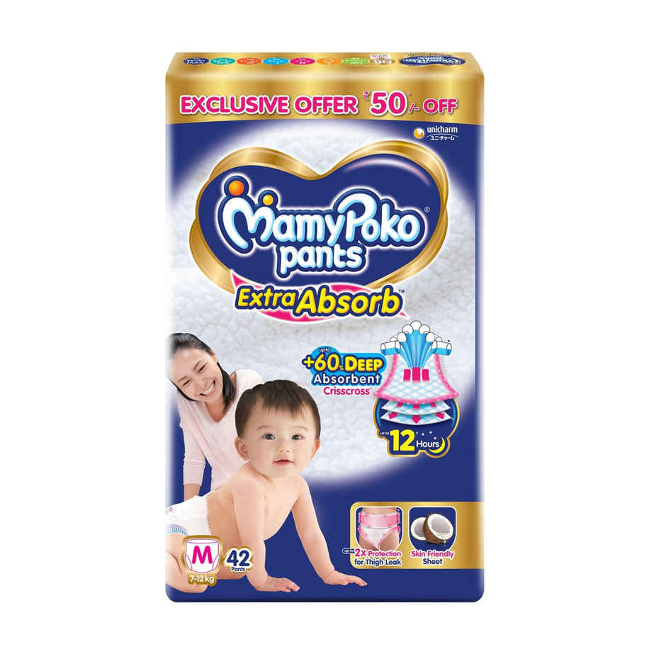 Mamypoko Extra Absorb Baby Diapers | Pant Style | M | 42 pcs