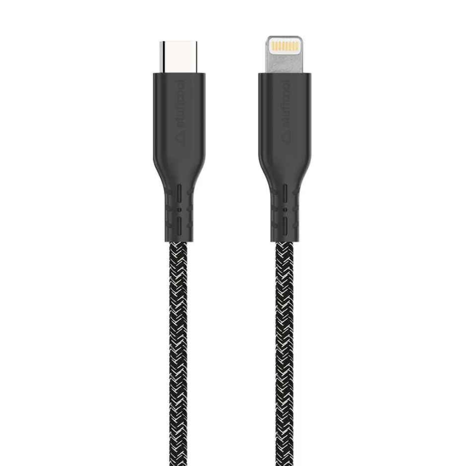 Stuffcool ecolo Type C to lightning Sync & Charge Cable GRS Certified Recycled Plastic compatible with iPhone 11/12/13/14 fast charging, charges iPhone 50% in 30 mins - Black