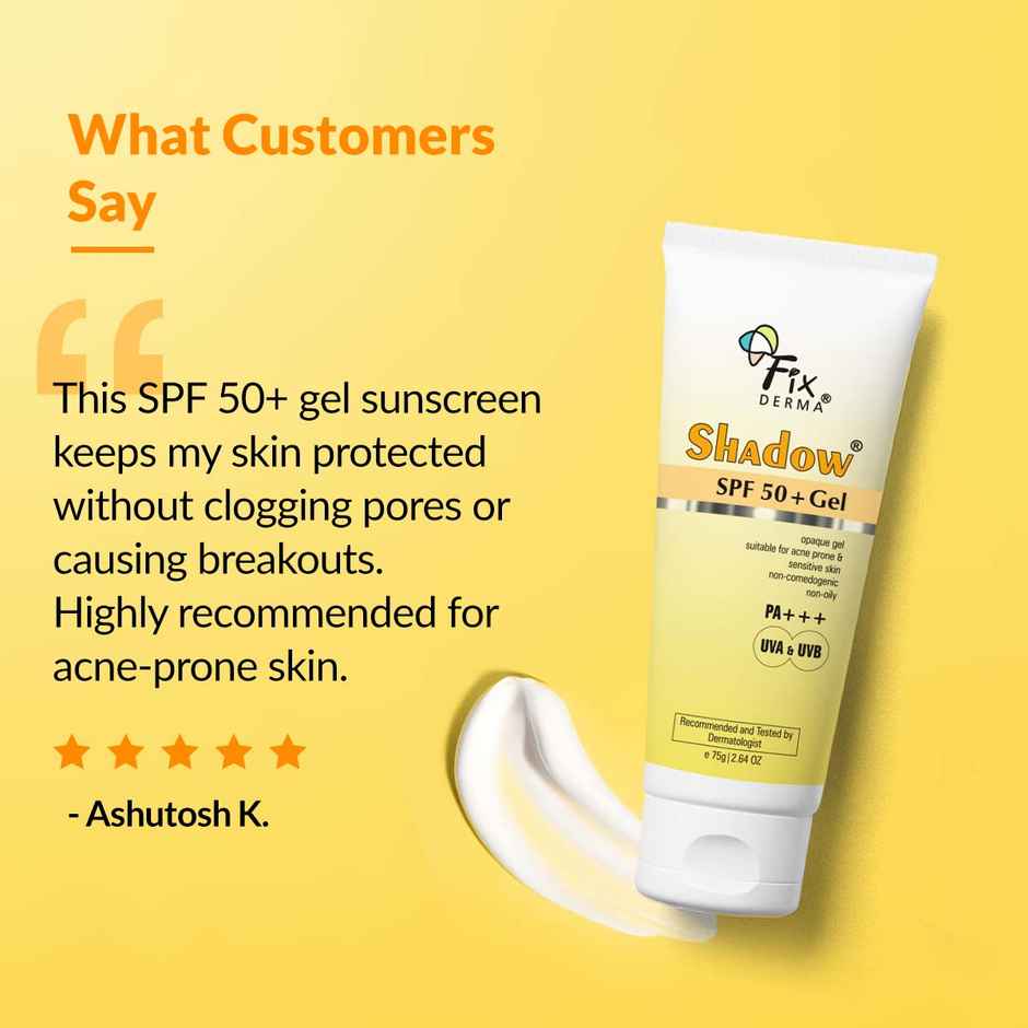 Fixderma Shadow Sunscreen SPF 50+ PA+++ Gel, Lightweight & No White Cast For Oily Skin