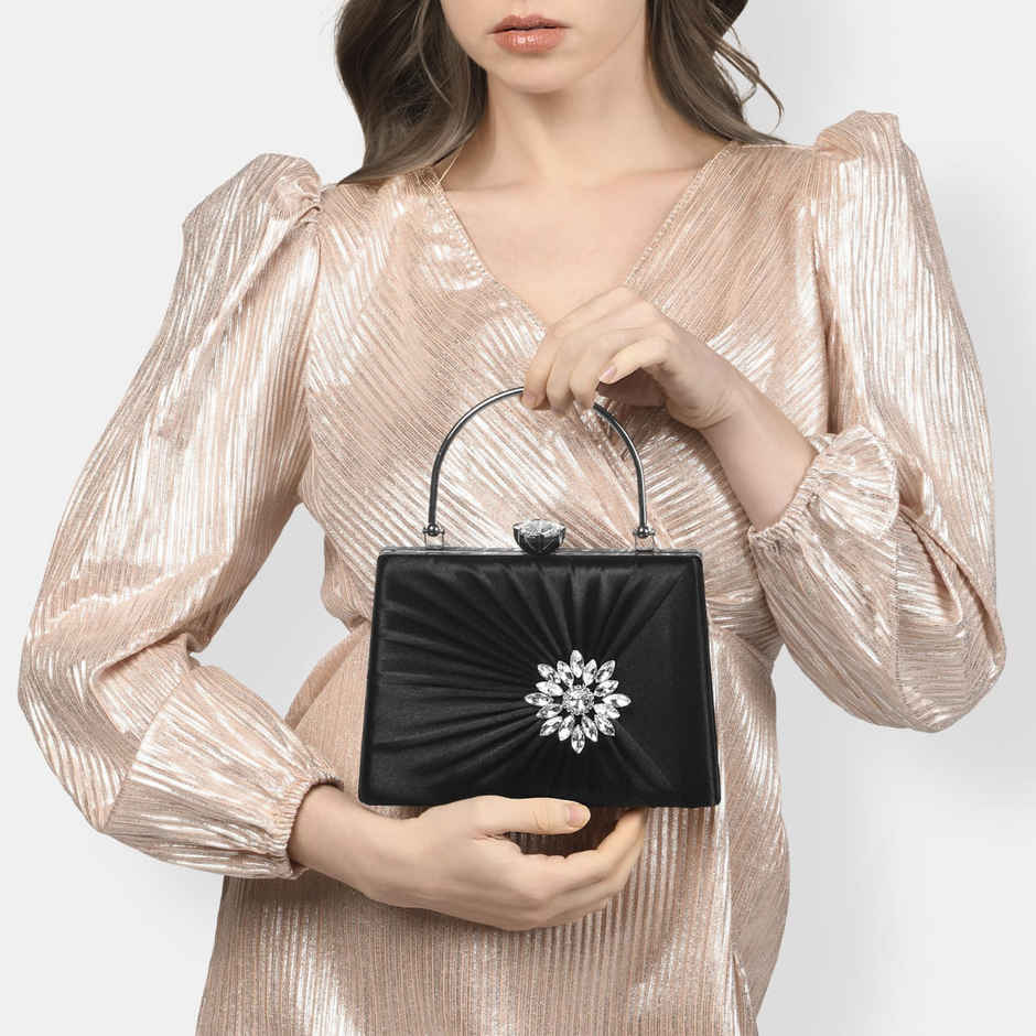 Lavie Women's Ivy Side Brooch Handle Frame Clutch | Small | Black (20 X 4 X 14 Cm)