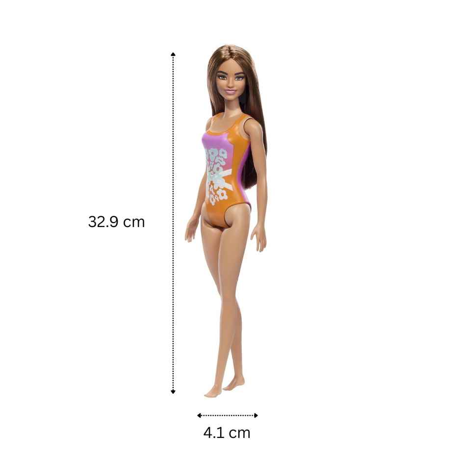 Barbie Bech Doll | Light Brown Hair | Pink & Orange Swimsuit | Tropical Print