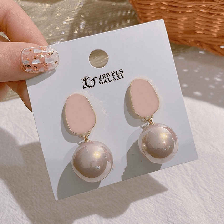 Jewels Galaxy Gold Plated Faux Pearl Enamelled Drop Earrings