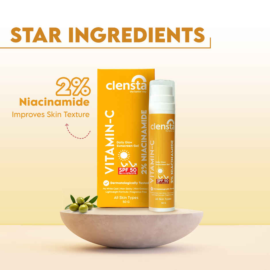 Clensta Vitamin C Daily Glow Sunscreen Gel spf 50+++ Uva/uvb