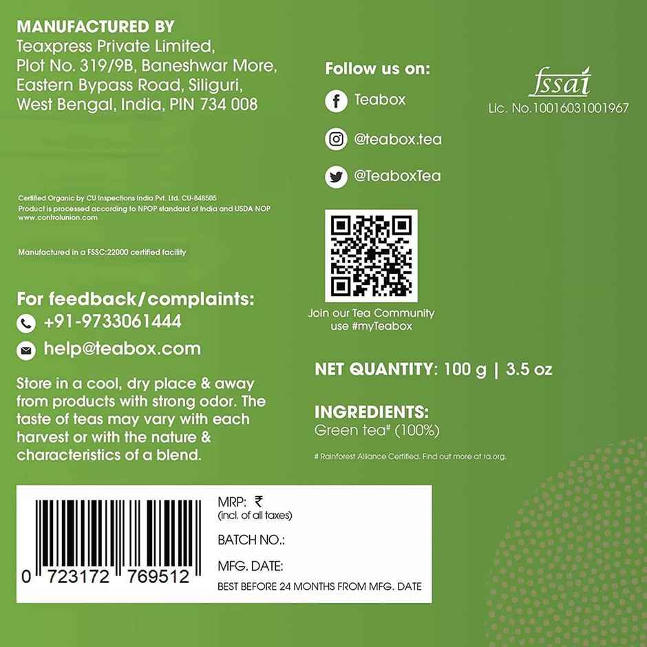 Teabox Fresh Organic Darjeeling Green Tea - Whole Leaf