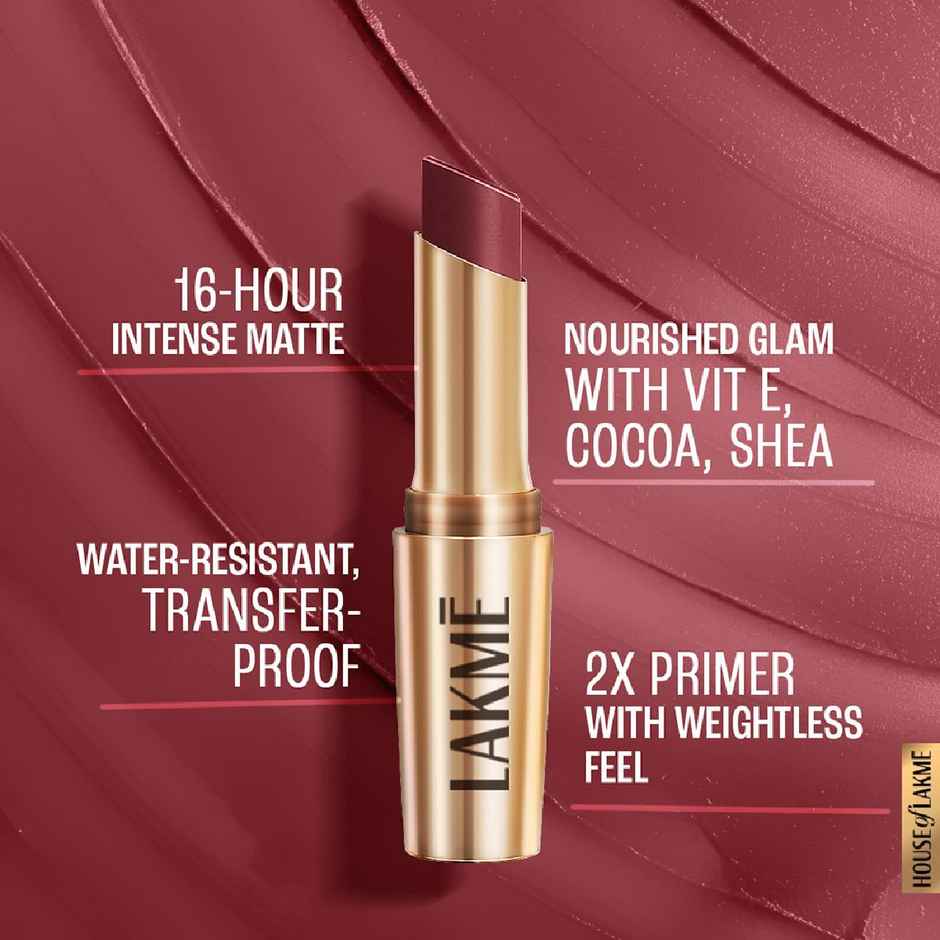 Lakme 9to5 Powerplay Priming Matte Lipstick, Lasts 16hrs, Rosy Sunday