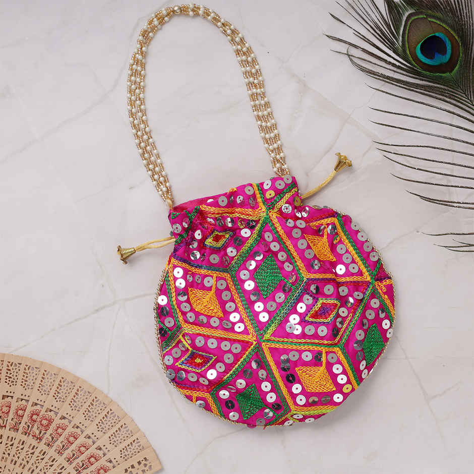 Traditional Potli Bag | Ethnic Festival Pouch | Pink | Oye Happy