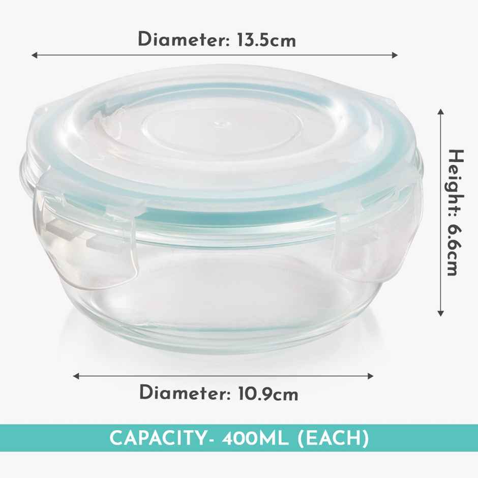 Magnus Vivid Solid Lunch Box - Bag -1 SS Bottle-3 Round Borosilicate Containers | 400 ml Each