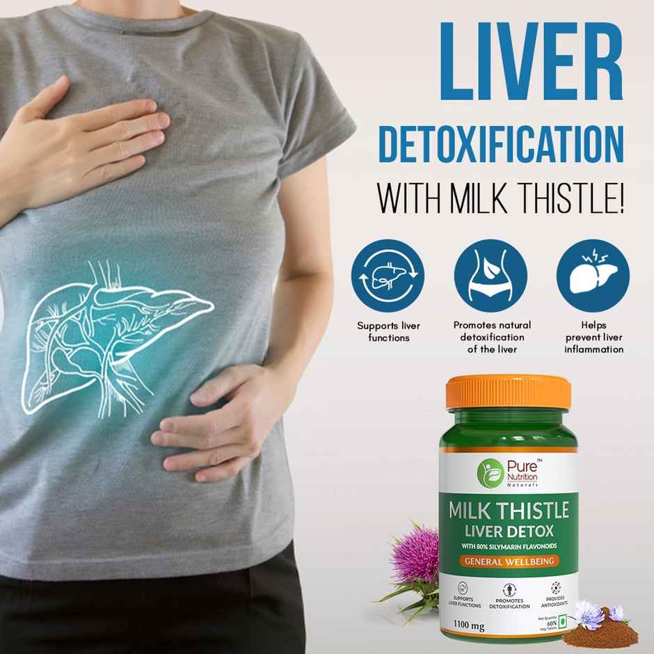 Pure Nutrition Milk Thistle Liver Detox with Silymarin NAC Curcumin Amla & Vitamin C 60 VEG Tab