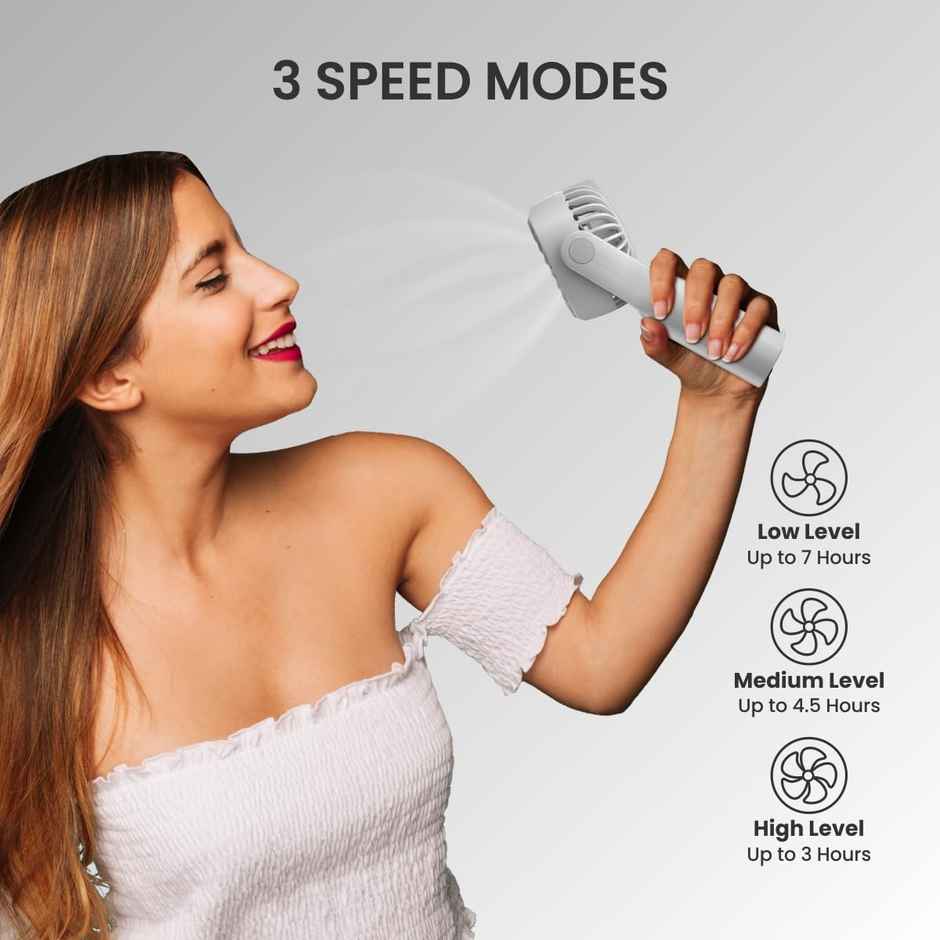 Portronics 5Watt Toofan Mini Portable Rechargeable Fan with 3 Speed Modes, Upto 7800 RPM Max Speed, 2000 mAh Battery, Type C Charging Port, Magnetic Base for Stability - White
