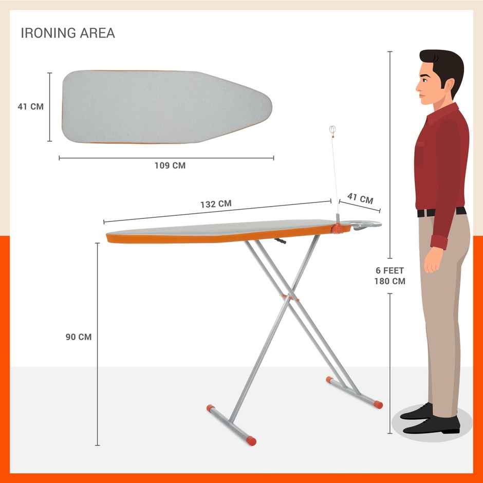 Bathla Foldable Ironing Board/Stand | Iron Holder, Wire Manager | X-Pres Ace Prime | Silver & Grey