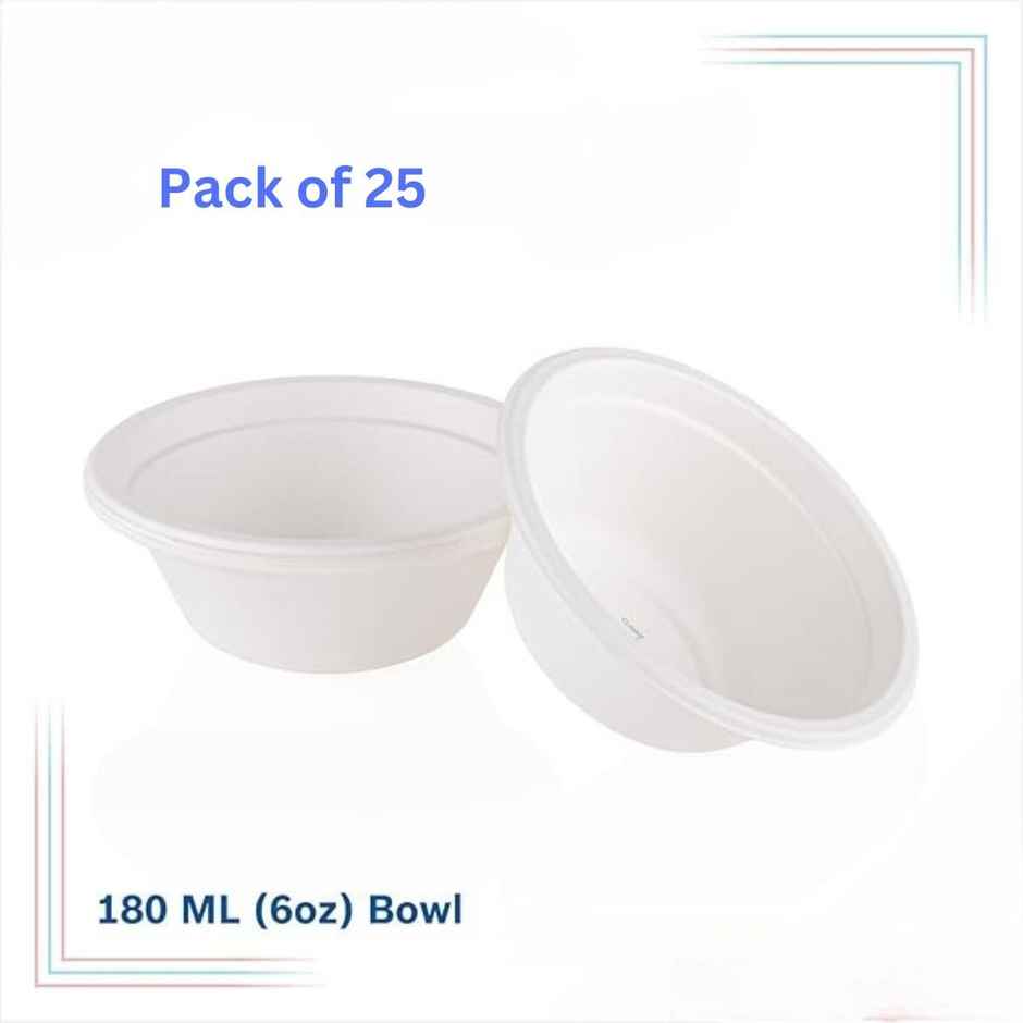 Bagasse Disposable Round Bowl | 180 ml | White