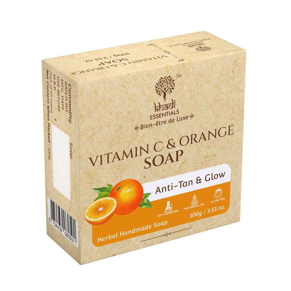 Khadi Essentials Vitamin C & Orange Soap | Brightens, Smoothens & Fights Tan | Handmade