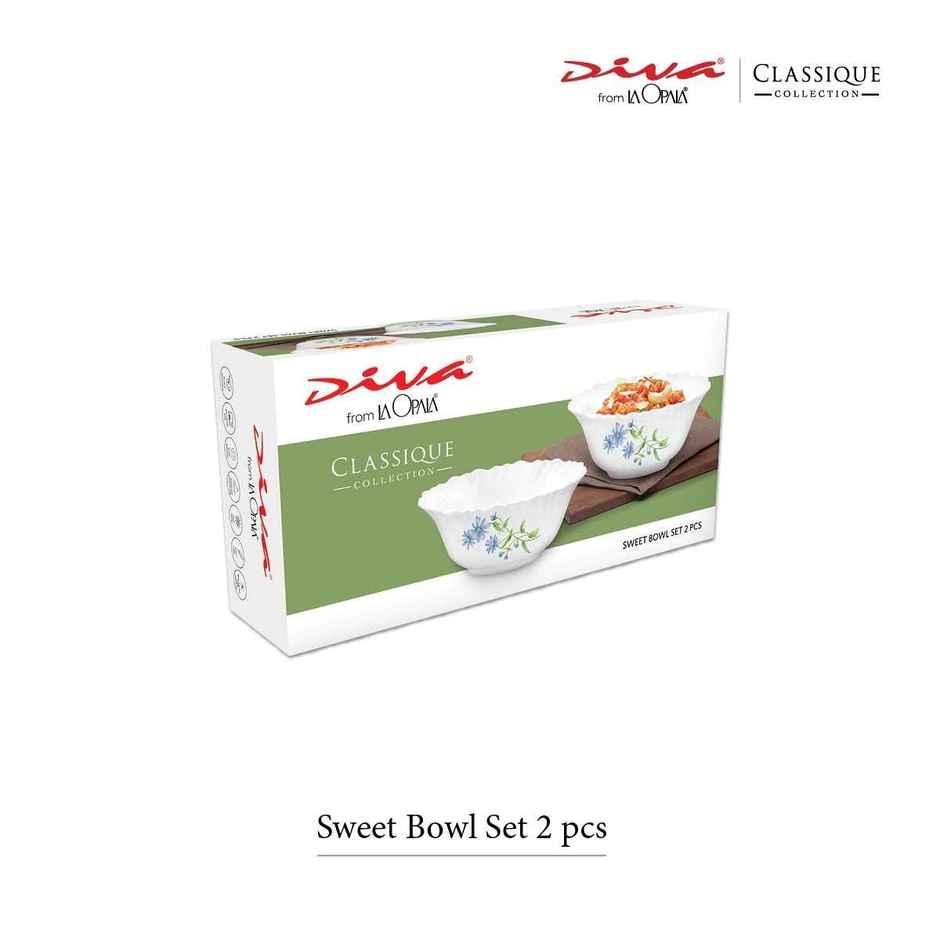 La Opala Diva Classique Sweet Bowl Set of 2 | Opal Glass Dessert Bowls for Gifting - White