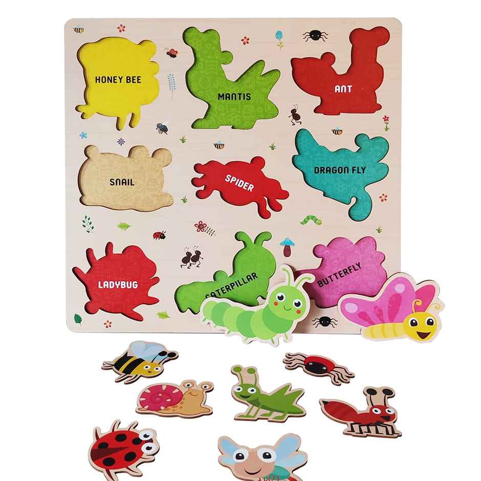 Webby Wooden Insects Montessori Educational Pre-School Puzzle Board Toy for Kids