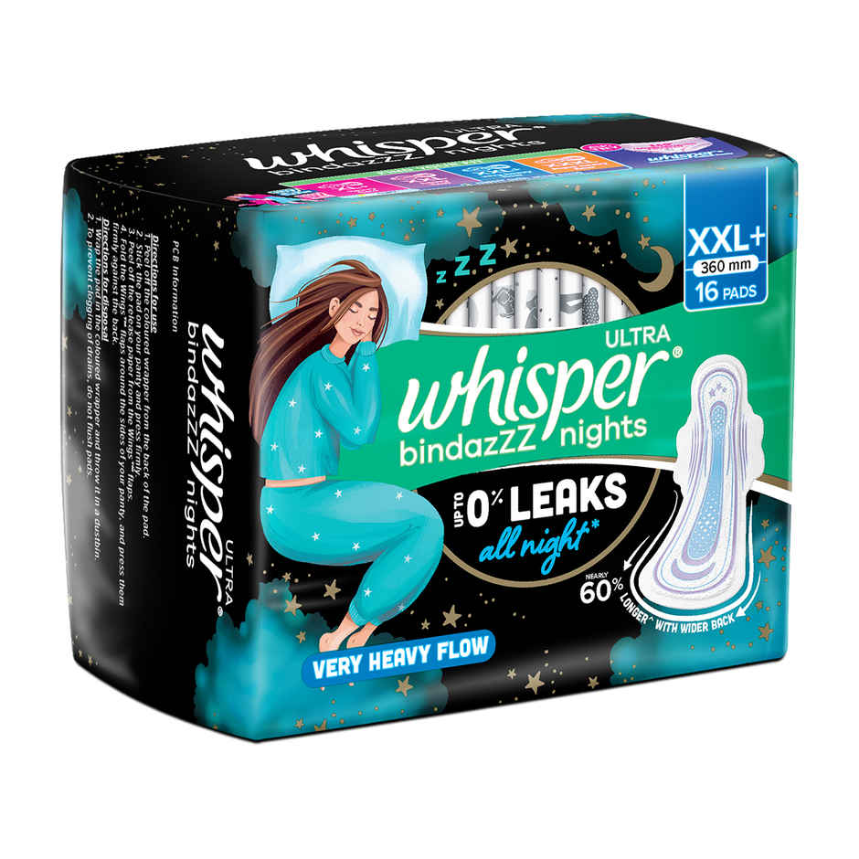 Whisper Bindazzz Nights Sanitary Pads | XXL+ | 16 pcs