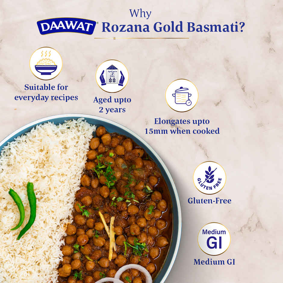 Daawat Rozana Basmati Rice Gold | Medium Grain