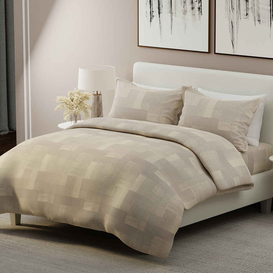 Boutique Living Geo Art (Cottage Garden) 100% Cotton 300 TC Grey King Bedsheet with 2 Pillow Covers