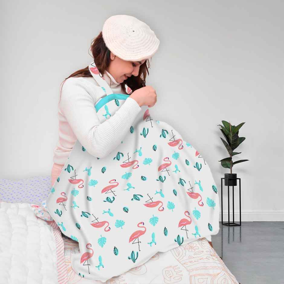 Moms Home Organic Cotton Muslin Nursing Cover For Breastfeeding Feeding Apron | Flamingo