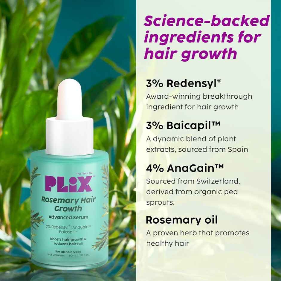 Plix Rosemary Advanced Hair Growth Serum for Hair Density & Thickness (For Men & Women)