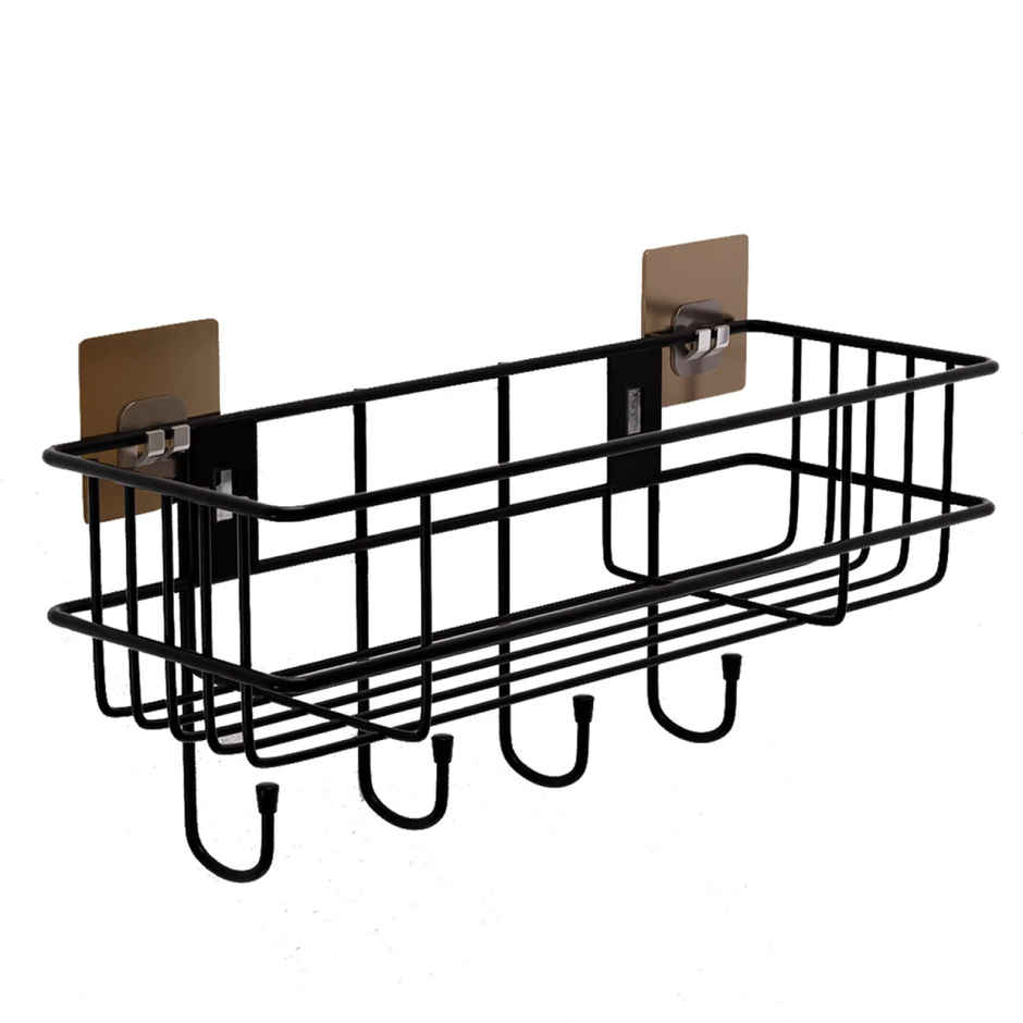 Lifelong Bathroom Shelf For Storage - Wall Mounted Washroom Rack Towel Holder Pack Of 2 - Black