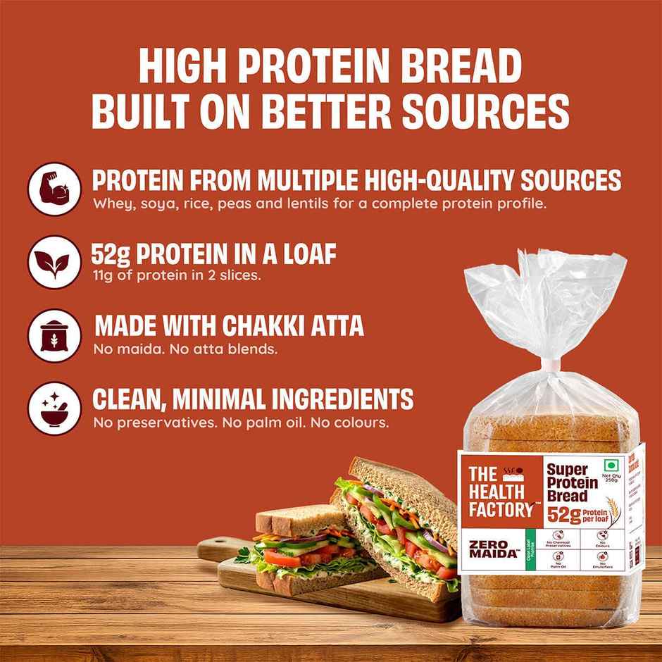 The Health Factory Super Protein Bread | Zero Maida | 51g High Protein | Whole Wheat Bread