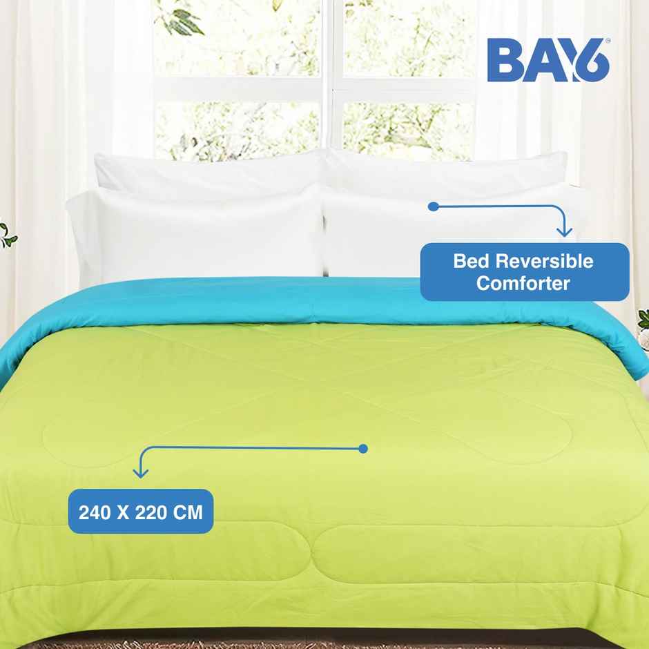 BAY6 Double Bed Reversible Comforter | Green & Sky Blue | 220 x 240 cm