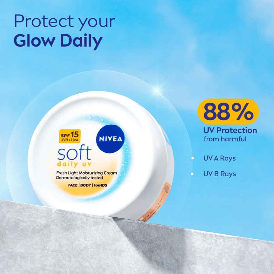 NIVEA Soft Daily UV Moisturizer with SPF 15 | 72 Hr Hydration | No White Cast Face Cream