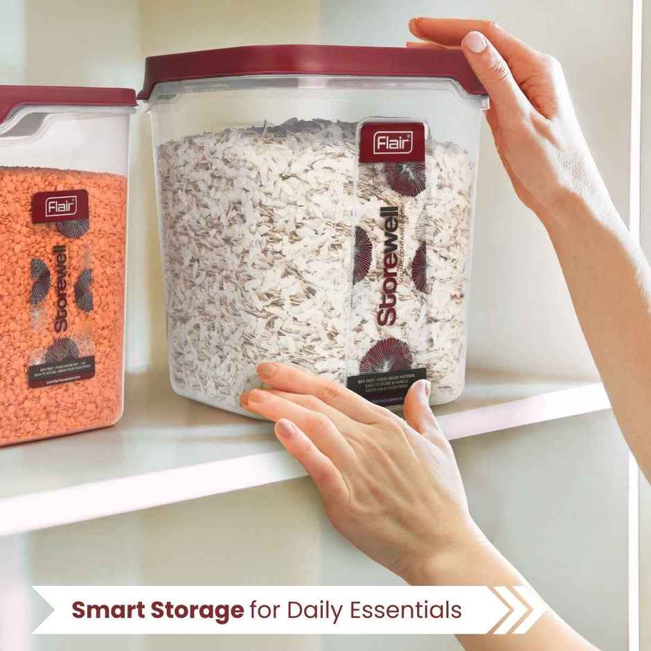 Flair Plastic Storewell Food Storage Containers 8000 ml (Maroon), Bpa Free, Spices Grains