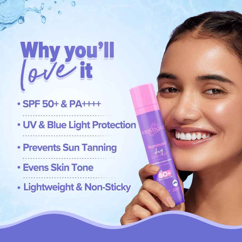 Aqualogica Illuminate+ Dewy Lightweight Sunscreen Gel SPF 50+ PA++++ for All Skin Types