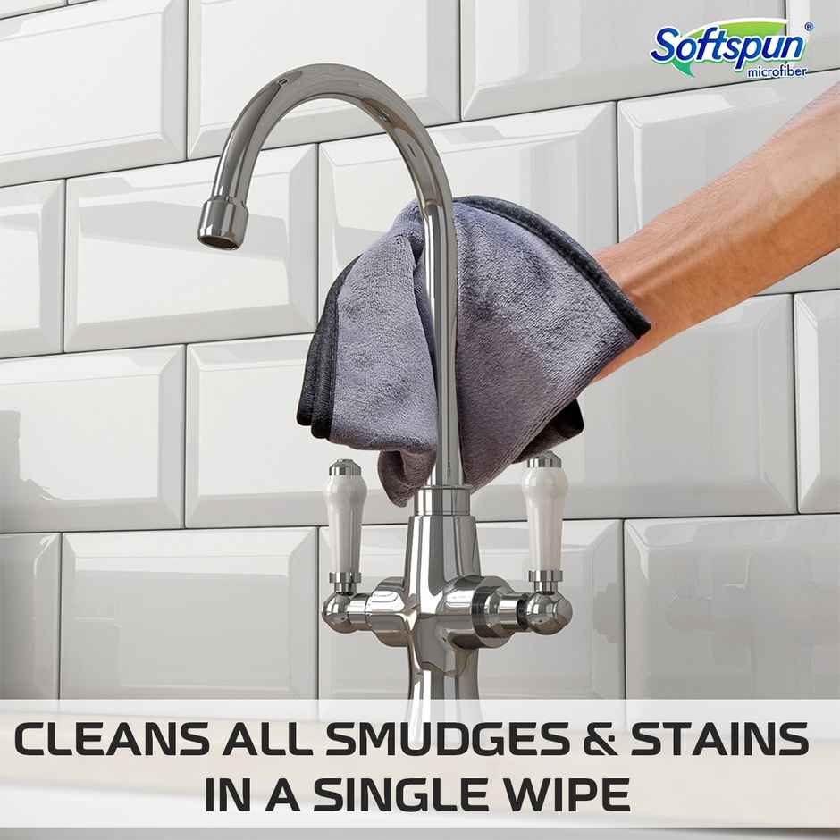 Softspun Microfiber Cleaning Cloths (500 GSM, 40x40cm, 2pc, Grey)