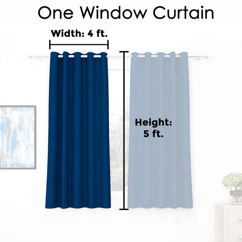Story@Home 300 GSM 5 feet Faux Silk Blackout 1 U Window Curtain | Navy Blue