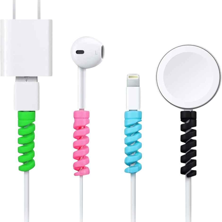 Ailkin Spiral Charger Cable Protector| Data Cable Saver| Set of 3| Assorted Protective Covers
