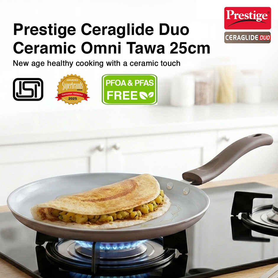 Prestige Ceraglide Duo Omni Tawa | 25 cm | Non-Stick Ceramic Coating