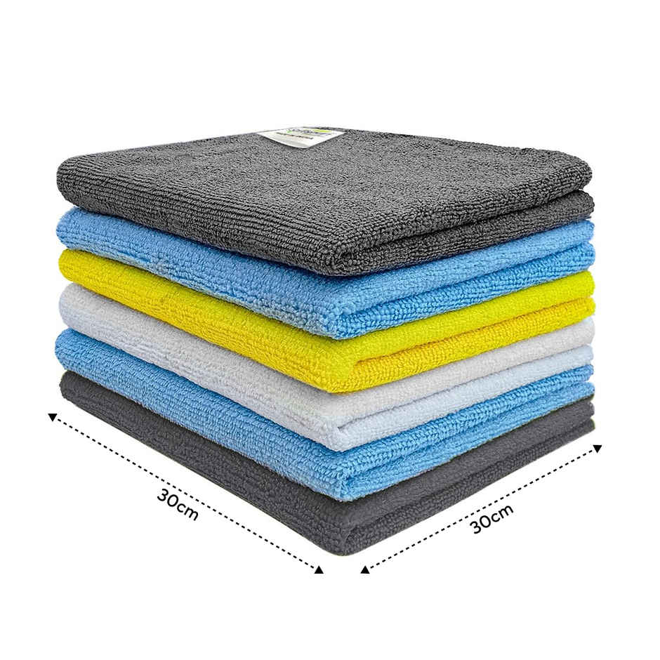 Softspun Microfiber Cleaning Cloths (220 GSM, 30x30cm, 6pc, Multicolor/Assorted)