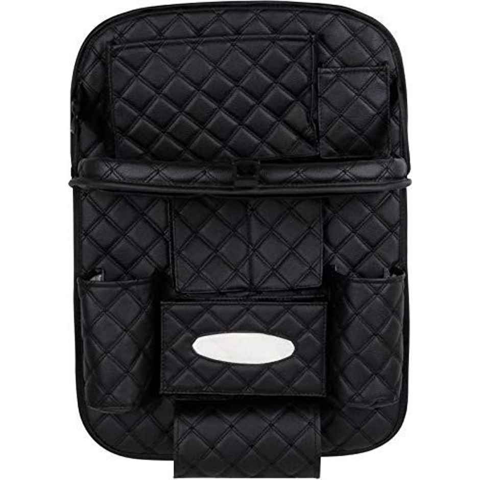 Autofurnish 7D Car Auto Seat Back Multi Pocket Storage Bag Organizer with Car Meal Tray | Black