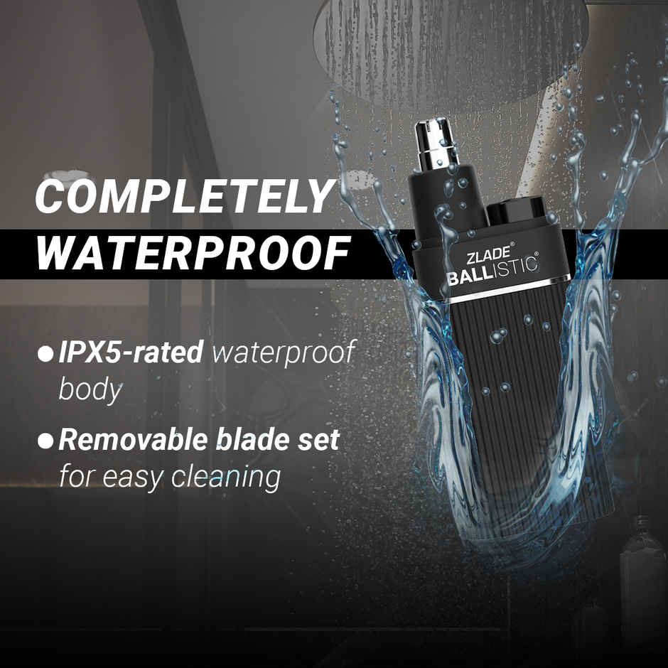 Zlade Ballistic Trimmer for Nose & Ear Hair | AAA Battery-Operated | Waterproof - Black
