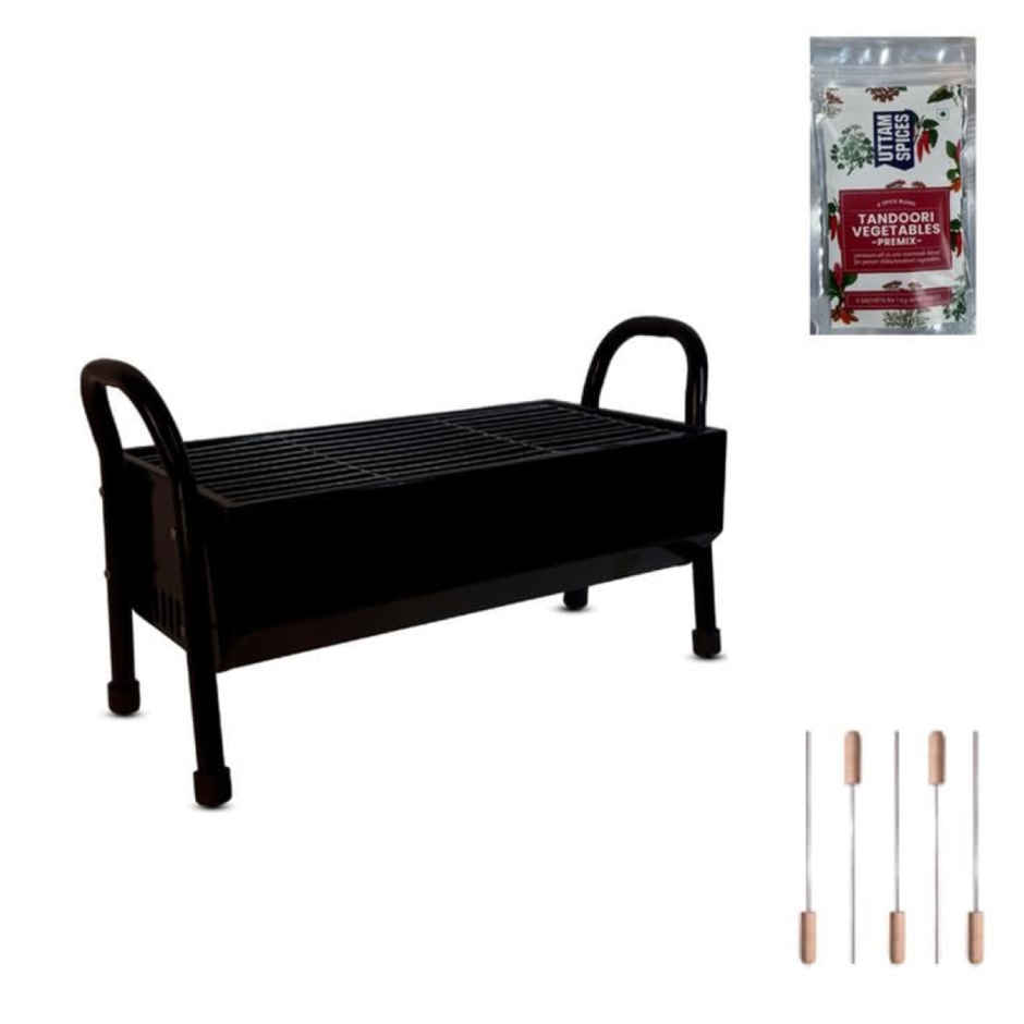 Peng Essentials Hexa BBQ Grill | Ideal for Home and Outdoor Use | Carbon Steel | 5 Skewers | Black