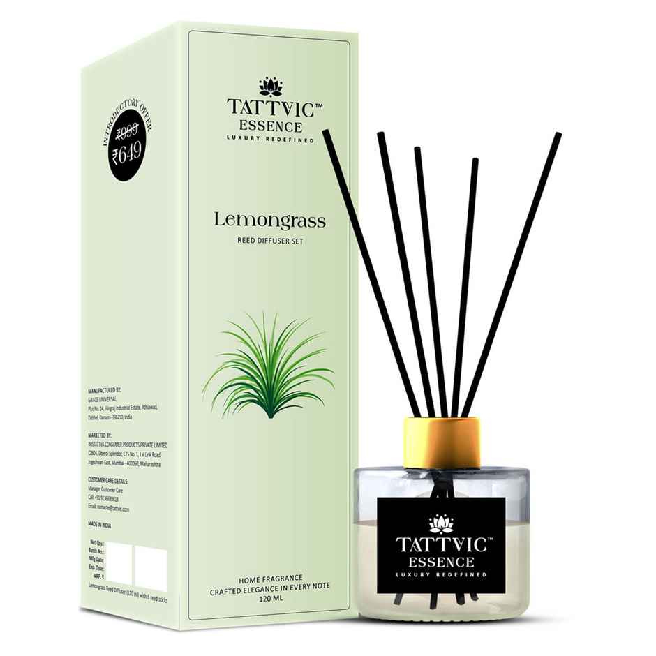 Tattvic Essence Luxury Reed Diffuser Set, Lemongrass| Helps Focus
