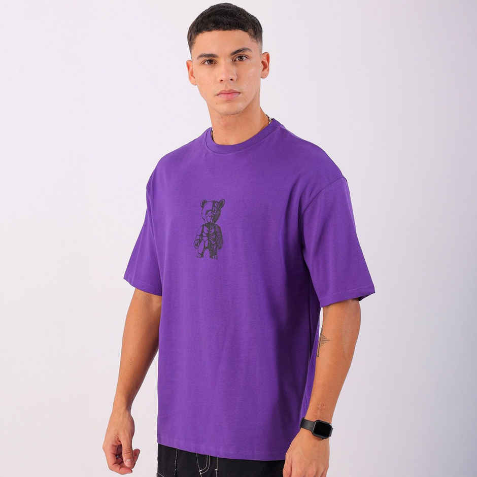 The Indian Garage Co Men's Casual Boxy Placement Print T-shirt | 1023-Mtee-165-3 | Dusted Grape - L