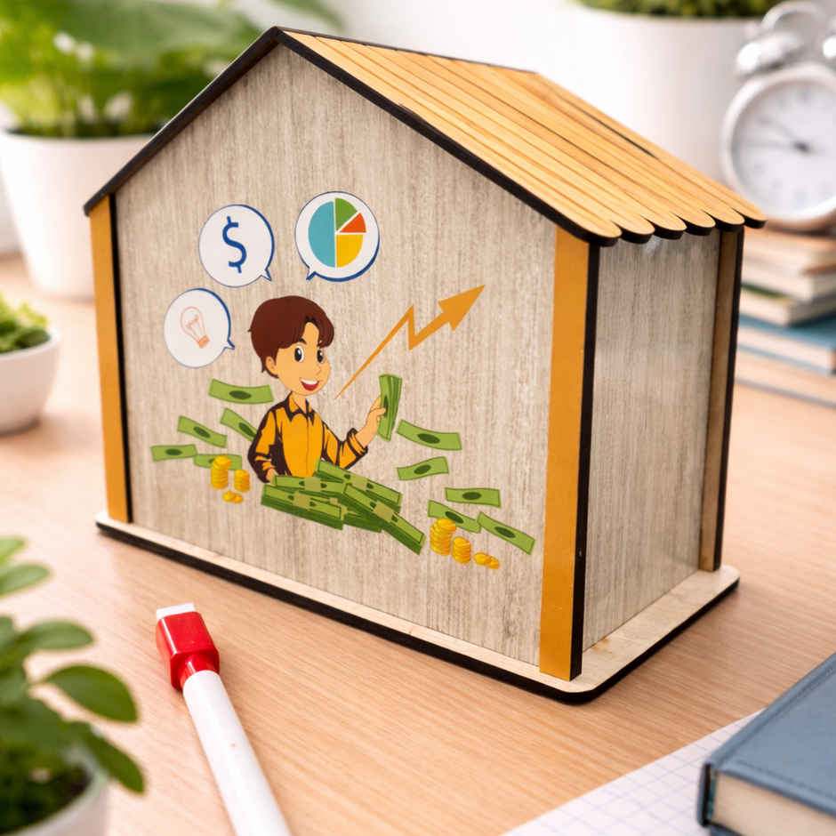 Fablue Number Wooden Home Design Money Bank for Kids
