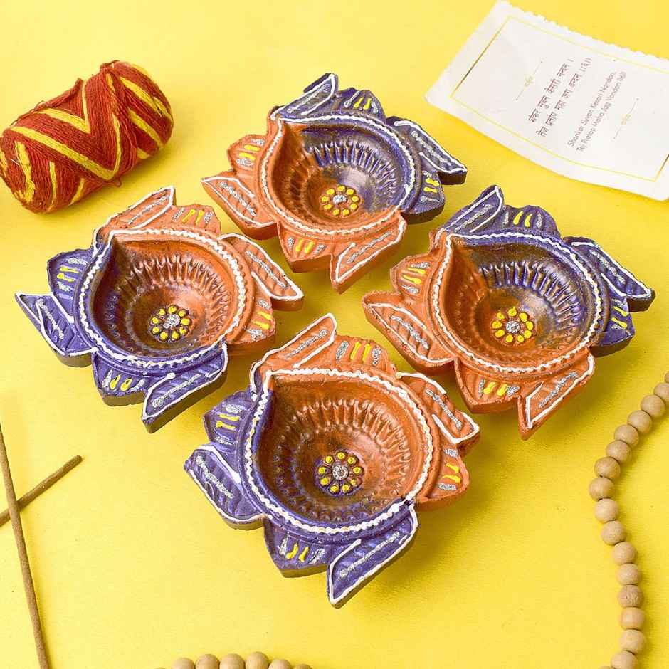 Designer Multicolor Clay Diya | Pack of 4 | Satvik