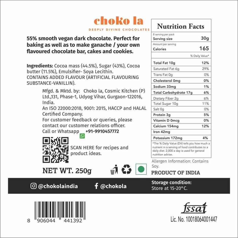 Chokola Dark 55% Baking Chocolate Buttons | Premium Baking Ingredient