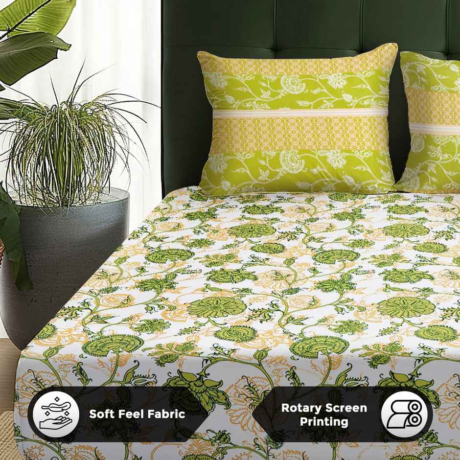 Story@home 144 TC Cotton Double Printed Flat Bedsheet (Green)