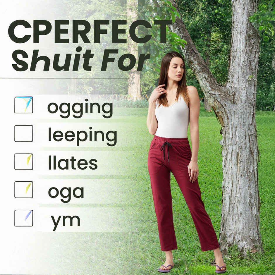 Blinkin Women's Cotton Track Pants With Side Pockets | Black Maroon - L