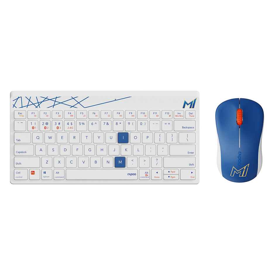Rapoo X Mumbai Indians Edition 8000M Multi-Device Keyboard, Mouse Combo, Wireless 2.4 GHz 1300 DPI